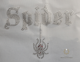 Spider Spinne Halloween Bügelbild mit Strass Applikation Schriftzug Spider“