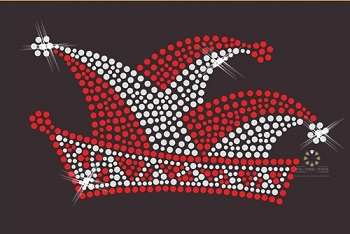 Strass Bügelbild Karnevalsschiffchen – Komitee Mütze Rot-Weiß