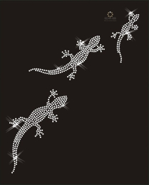 Strassmotiv Echsen – 3er Set Crystal & Black Diamond Hotfix