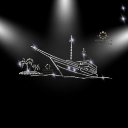 Hotfix Strass Bügelbild Applikation SegelSchiff Yacht Boot Kreuzfahrt 150503