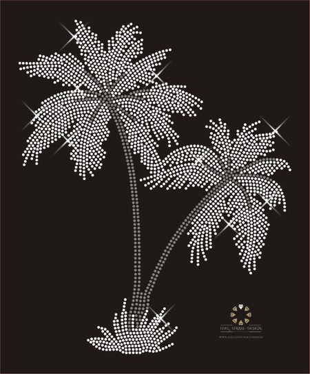 Hotfix Strass Applikation XXL Palme Crystal & Black Diamond 200319