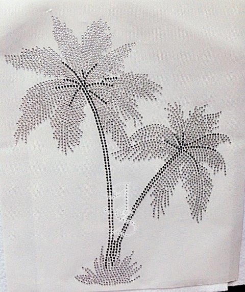 Hotfix Strass Applikation XXL Palme Crystal & Black Diamond 200319