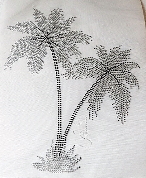 Hotfix Strass Applikation XXL Palme Crystal & Black Diamond 200319