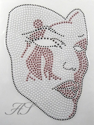 Strass Bügelbild Maske – Fasching Karneval Weiß-Rot mit Metallstuds