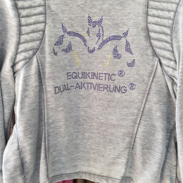 Strasslogo „Equikinetic® Dual-Aktivierung nach Michael Geitner“ – Reitsport-Motiv zum Aufbügeln