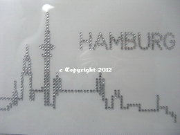 Hotfix Bügelbild Strass Skyline Hamburg groß 120224