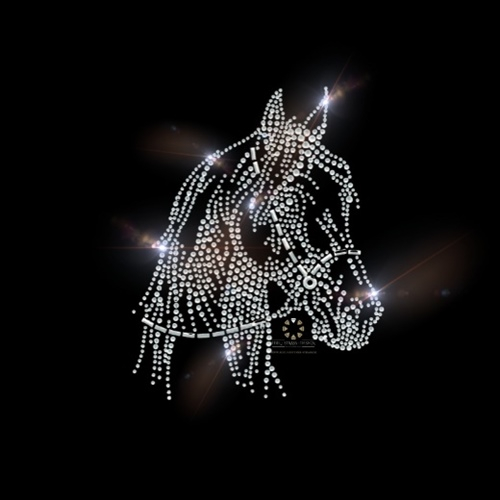 Strass Bügelbild Pferdekopf mit Halfter – Hotfix Applikation Crystal