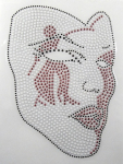 Strass Bügelbild Maske – Fasching Karneval Weiß-Rot mit Metallstuds