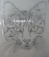 Hotfix Bügelbild Toller Katzenkopf Katze Strass Crystal und Black Diamond 120921