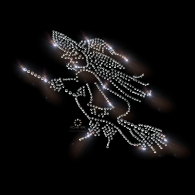Strass Bügelbild Hexe auf Besen – Karneval Hotfix Applikation 120820