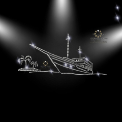 Hotfix Strass Bügelbild Applikation SegelSchiff Yacht Boot Kreuzfahrt 150503