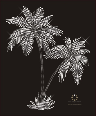 Hotfix Strass Applikation XXL Palme Crystal & Black Diamond 200319