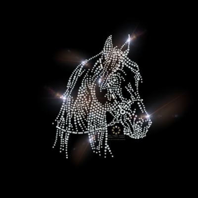 Strass Bügelbild Pferdekopf mit Halfter – Hotfix Applikation Crystal